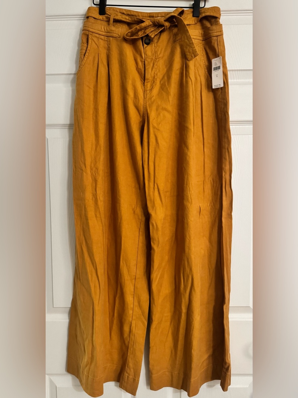 NWT Anthropologie Wide Leg Linen Blend Paperbag Pants Size 8 Ochre